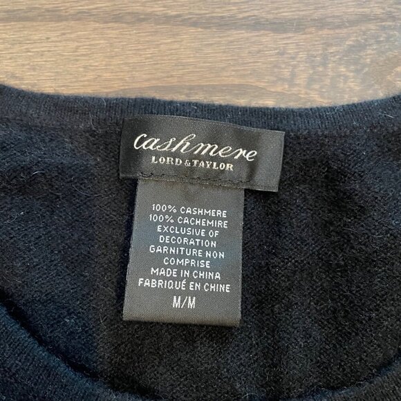 Lord & Taylor Cashmere Sweater, Black w/ white stripes, sequins, size M - Picture 2 of 9